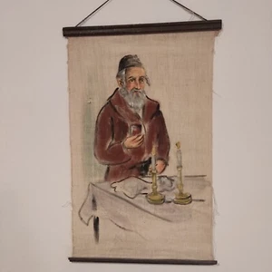Vintage 50er Original Gemälde Ashkenazi Jude Jewish Rabbi Shabbat Kiddusch Judaica - Bild 1 von 2