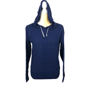 Bongo Women’s Navy Blue Sweater Hooded Long Sleeve Pullover Cable Knit Size L - Picture 1 of 6