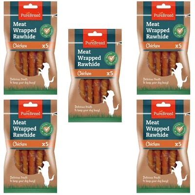 PUREBREED 25pk Dog Chews Treats Rawhide Twists Sticks Wrapped in Chicken Meat Healthy Food
