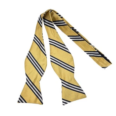 Pajarita Brooks Brothers Makers Silk Repp azul marino amarillo blanco a rayas Foto 1 de 4