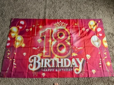 Princess 18th Birthday Extravaganza: Red & Gold Celebration Banner - Image 1 of 3