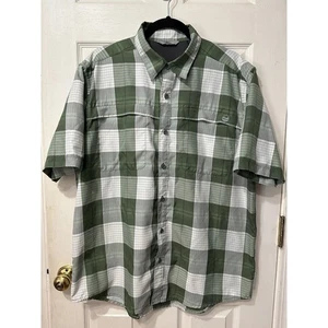 Wrangler Men's Outdoor Short Sleeve Poly Nylon Blend Green Plaid Shirt Large - Picture 1 of 5