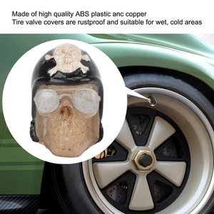 ✦ Black 4Pcs Car Tire Valve Stem Cover Skull Style ABS Copper Universal Cover - Picture 1 of 12