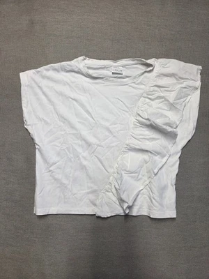Blusa Camisa Zara Niña Pequeña Blanca Talla 8/9Y Con Volantes Sin Mangas Cuello Redondo Foto 1 de 4