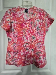 Zoe + Chloe Scrub Top Size S-Pink/Grey/White Tie-Dye Style-Chest 20"/L 25" - Picture 1 of 5