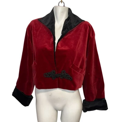 Chaqueta De Terciopelo Roja Maribou London Años 90 De Colección Estilo Eduardiano Recortada Talla L/XL Foto 1 de 4