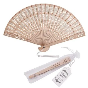 50 Sets Wooden Hand Fan Wood Handheld Folding Fans with Organza Bags and Thank - Picture 1 of 7