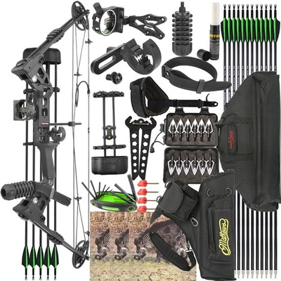 Archery Compound Bow Bag Quiver Arrow Set 20-70lb Adjust Bow Hunting 320FPS R/LH - Image 1 of 4