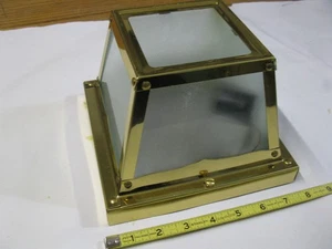 Square Frosted Brass Glass Flush Mount Ceiling Porch Light Fixture - Picture 1 of 6