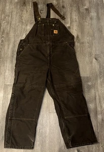 Mono Carhartt Hombres 46x30 Marrón Babero Doble Rodilla Aislado Ropa de Trabajo R27 CHT LEER - Imagen 1 de 10