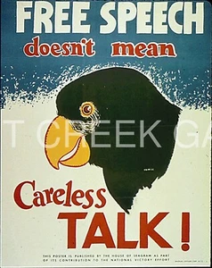 WWII Poster, "Free Speech doesn't mean Careless Talk!" Art Print on 11x14" 22559 - Picture 1 of 1