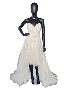 Champagne/Gold Embroidered High/Low Wedding Gown - Private Label by G - Picture 1 of 11