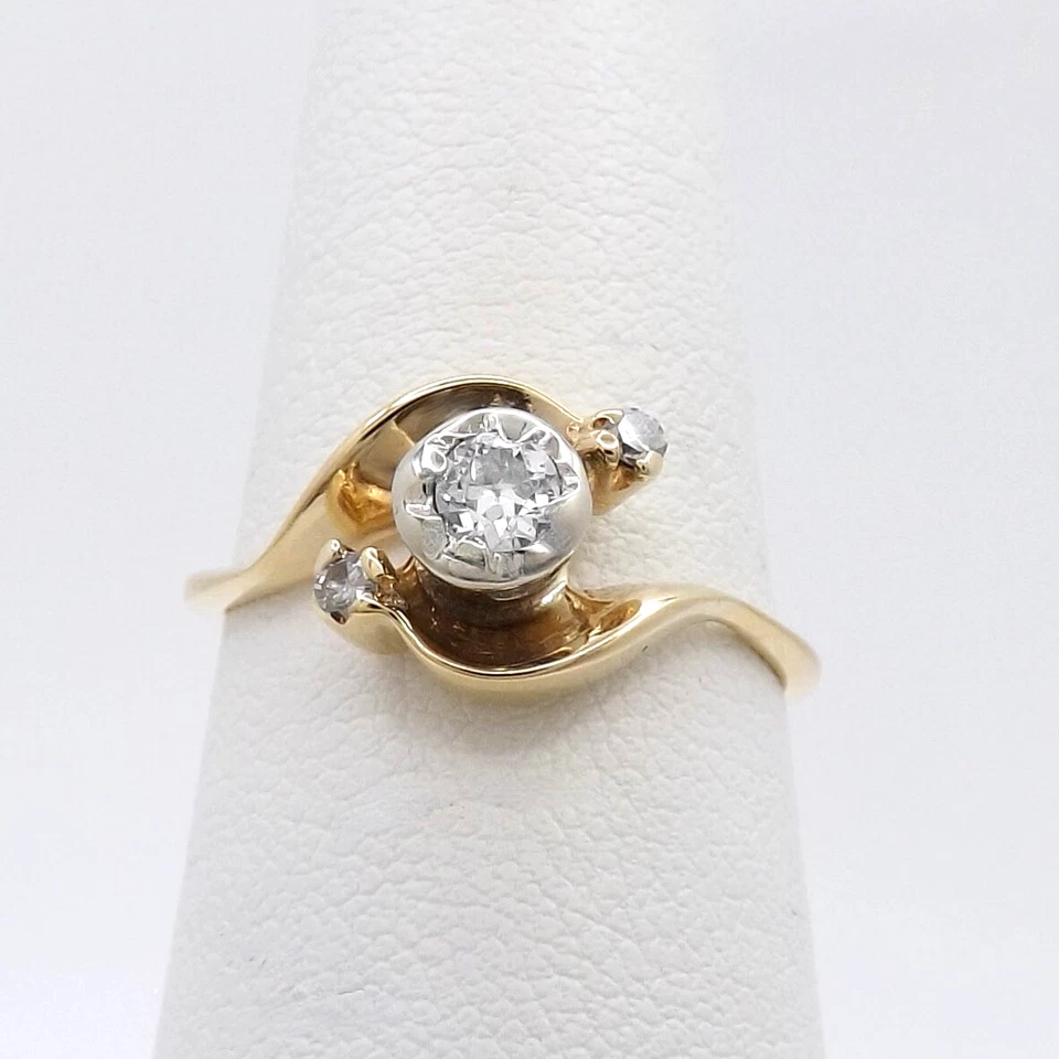 14k Gold Natural European Cut Diamond Illusion Setting Bypass Engagement Ring - Image 1 of 4