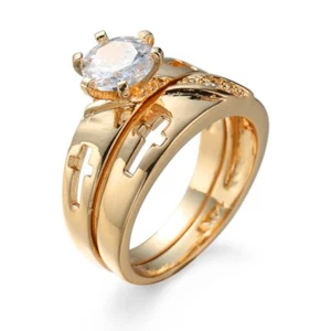 Round CZ Hollow Cross Band 14kt Yellow Gold Filled Ring Sets de 14kt para mujer Tamaño 6-10 - Imagen 1 de 8