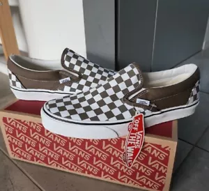 Vans Color Theory Classic Slip On 10 white Brown black check Red Chestnut - Picture 1 of 6