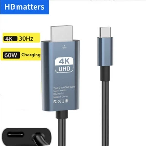 USB C to HDMI 4K 30Hz adapter cable with PD charging 2-in-1 Type C to HDMI Power - Picture 1 of 8