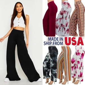 Women's Casual Stretchy Comfy Wide Leg Palazzo Yoga Lounge Pants - Picture 1 of 35