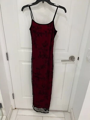 Vintage 90's Y2K Byer Too Black Red Mesh Whimsigoth Formal Maxi Dress SMALL - Image 1 of 4