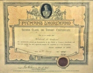 Certificado taquigráfico Pitmans victoriano enmarcado 1896 - Imagen 1 de 3