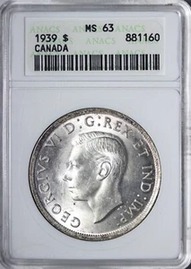 BU 1939 Canada $1 Dollar ANACS MS63 Soap Box Holder Beautiful Coin! ZXNB - Picture 1 of 3
