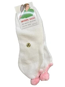 Vintage Acryl rosa Bommel 80er Socken Tennis 9-11 neu aus altem Lagerbestand Damen niedrig geschnitten Golf USA - Bild 1 von 5