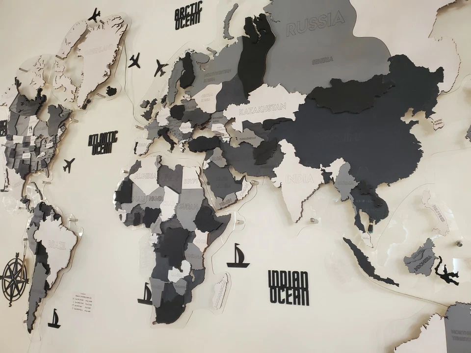 LED 3D Map World Wall Map, Gift for Traveller ,Wooden Decor , Anniversary Gift  - Image 1 of 4