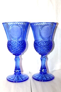 Avon Fostoria Cobalt Blue George and Martha Washington Goblets Set of 2 - Picture 1 of 7