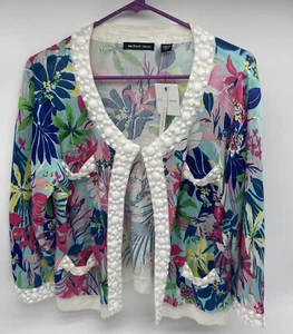MICHAEL SIMON Vintage Colorful Lightwt Floral Sweater w/ WHITE Adornments PL - Picture 1 of 4