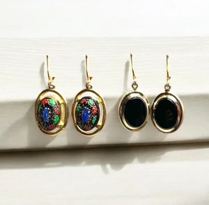 Vintage Sarah Coventry Earring Lot Of 2 Clip-On Faux Mosaic Black  Whimsigoth - Picture 1 of 8