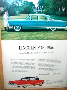 1956 56 Lincoln Premiere 4-dr sedan & 2-dr hardtop large mag color car ad - Picture 1 of 1