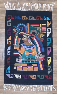 "Alfombra de lana vintage tejida a mano guerrero azteca nativo mexicano tapiz grueso 38 x 60""" Foto 1 de 3