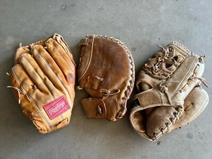 Lot of 3 Vintage Baseball Gloves Rawlings Cesar Cedeno Smoking Joe Cunningham + - Picture 1 of 20
