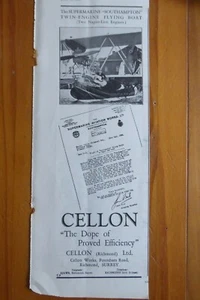 6/1927 PUB CELLON SUPERMARINE AVIATION SOUTHAMPTON FLYING BOAT ORIGINAL AD - Picture 1 of 1