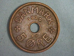 1929 DENMARK 5 ORE - AU/UNC CONDITION - FREE US / ACTUAL GLOBAL SHIPPING - Picture 1 of 2