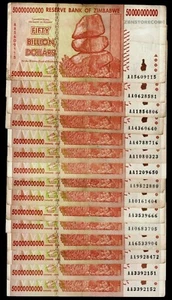 50 Billion Zimbabwe Dollars x 15 Banknotes *All AA Prefix, 2008* Authentic + COA - Picture 1 of 3