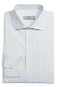 CANALI Regular Fit Plaid Dress Shirt-Size 17.5-Beige - Picture 1 of 8