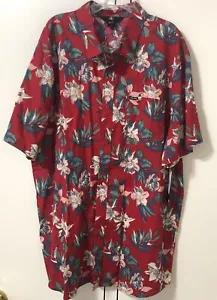 Volcom Mens Hawaiian Shirt Red Tropical Button Floral Pocket Logo Surf 2XL new - Picture 1 of 7