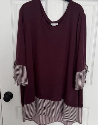 Blusa nova sem etiquetas Catherines 3x 26/28W túnica vinho top suéter aparência em camadas gola redonda - Imagem 1 de 4