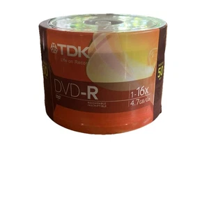 Blank DVD TDK DVD-R 50 Pack 1-16x 4.7GB Recordable Writable Discs Spindle - Picture 1 of 3