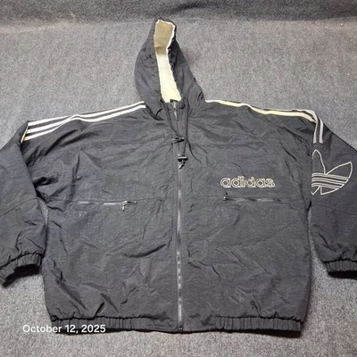 Винтажный Adidas 3 полоски вышитый трилистник черный с капюшоном куртки размер средний - Изображение 1 из 4