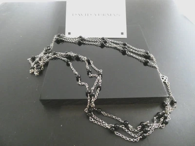 David Yurman Sterling Silver 925 Onyx Gemstone Bead Station Chain Necklace 60" - Image 1 of 4