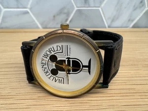 RARE WALT DISNEY WORLD WATCH MICKEY MOUSE DISNEY GENUINE LEATHER VINTAGE GOLD - Picture 1 of 14