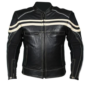 Herren Lederjacke schwarz mit weißen Streifen Motorrad echt Rindsleder Vintage - Bild 1 von 3