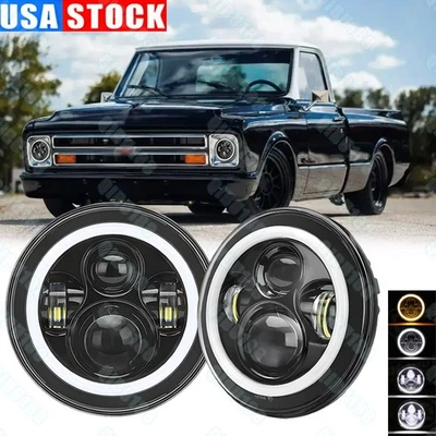Par de faros LED redondos de 7 pulgadas blanco halo haz sellado aptos para Chevy C10 1962-1980 Foto 1 de 4