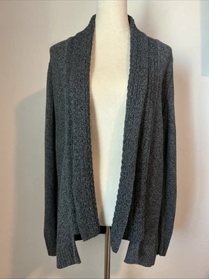 Lilla P Cable Knit Cardigan Small Cotton Cashmere Blend Open Front Blue Black - Image 1 of 4