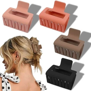 4 Pack Matte Hair Clips for Thin & Thick - 2 Square Medium Claw Natural - Picture 1 of 7