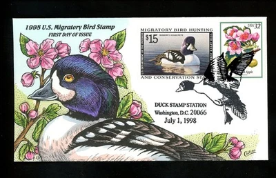 US FDC #RW65 Federal Duck Collins Hand Painted HP 1998 DC Barrow's Goldeneye HC - Image 1 of 2