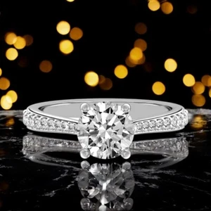 1.30 Ct Round Cut IGI Lab Created Diamond Engagement Ring 14k White Gold - Picture 1 of 11