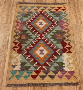 Alfombra de corredor de pasillo Kilim de lana afgana/turca teñida a mano Chobi, 93x63 CM - Imagen 1 de 3