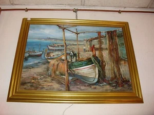 Tableau huile sur toile village de pécheurs vue sur Sète vers 1975 - Bild 1 von 9
